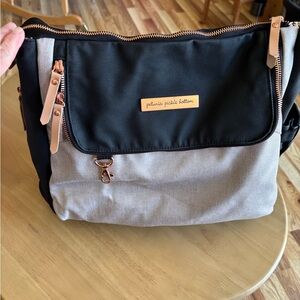 Petunia Pickle Bottom Black and Light Gray Tote with Rose Gold Plate